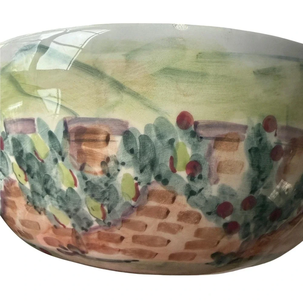Michal Sparks Estate of Mind Bowl Zrike‎ Hand Painted Green Cornucopia Vintage